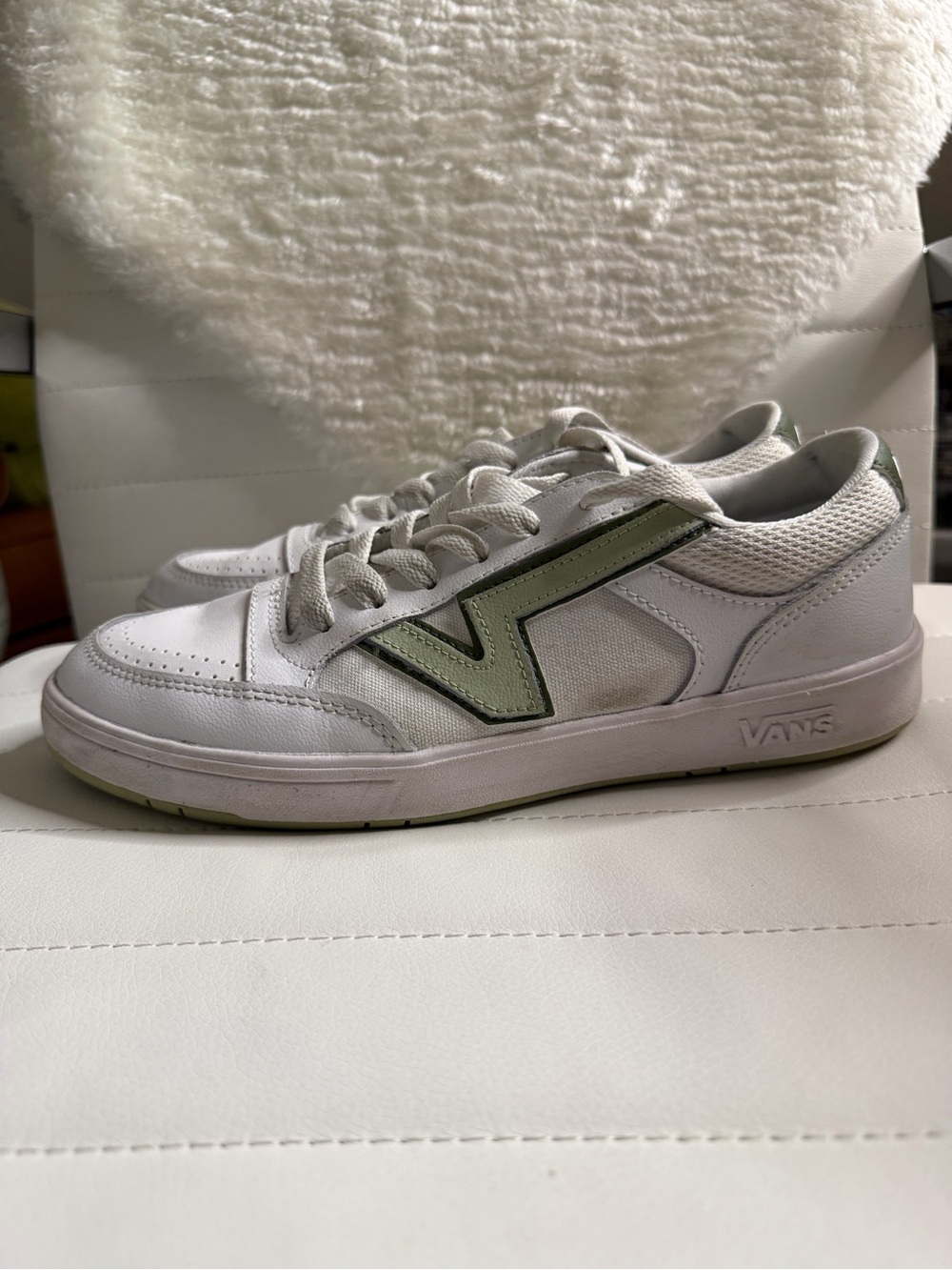 Vans White & Olive Green Low-Top Sneakers